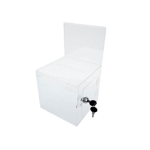 BALLOT BOX ACRYLIC LOCKING 7" SQUARE W/ SIGN HOLDER Matthews Store