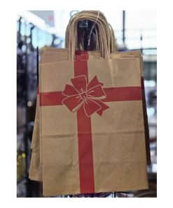 PAPER BAG RED BOW 8X4.5X10.25 (25 PER PKG)