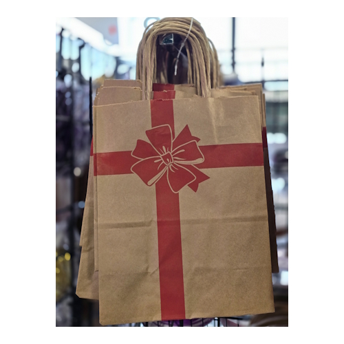 PAPER BAG RED BOW 8X4.5X10.25 (25 PER PKG)