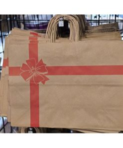 PAPER BAG RED BOW 16X6X12 (25 PER PKG)